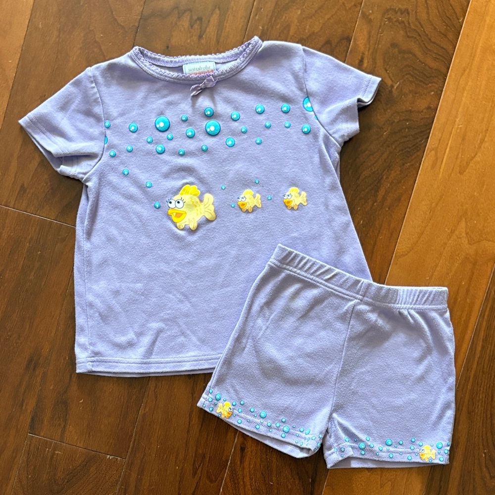 Vintage Kids Fish short Set - Purple and Blue sz 6